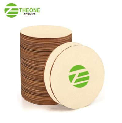 China Round Shape Sustainable Wooden NFC Coaster With NFC RFID Chip Inside for sale