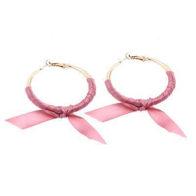 China FASHIONABLE Bowknot Earrings Jewelry Designer Gothic Satin Ribbon Wrapped Thick Circle Earrings for sale