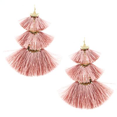 China TRENDY Fashion Fan Shape 3-Layered Drop Tassel Earrings Costume Movable Pink Tassel Earrings for sale