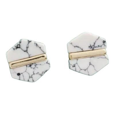 China Fashion Precious Gray Marble Gemstone Turquoise Stud Earrings Geometric Semi Hexagon Casual/Sporty for sale