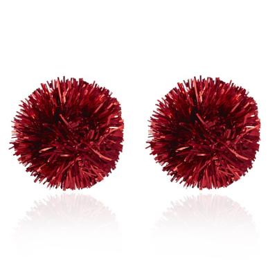 China TRENDY Fashion Tinsel Ball Christmas Earrings Holiday Green Red White Stud Earrings for sale