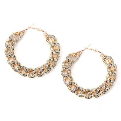 China Trendy Gold Fashion Cyrstal Circle Chain Earrings Big Hoop Earrings For Women for sale