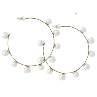 China High Quality Fashion 65mm Circle Fashion 65mm Full Circle Faux Pearl Shell Pearl Earrings Elegant Big White Faux Pearl Costume Earrings for sale