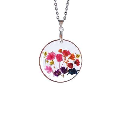 China BOHEMIA Real Flower Pendant Necklace Pressed Flower Round Disc Pendant Necklace for sale