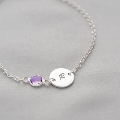 China TRENDY personalized stainless steel bracelets in silver and gold disc 12 colors facet lucky stones charm initial bracelets for sale