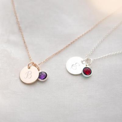 China TRENDY Initial Disc Personalized Stainless Steel Pendant Necklace 12 Months Facet Birthstone Charms Chocker Personalized Necklace for sale