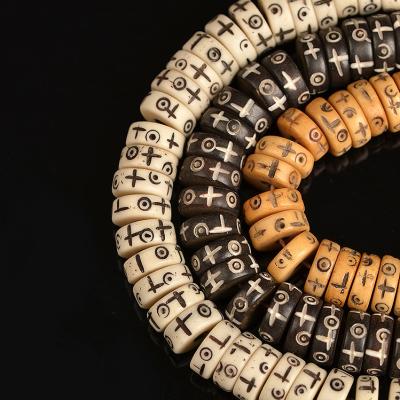 China DIY Ox Bone Spacer Beads Religious Scriptures Strand Real Loose Beads and Bone Disc Components for sale