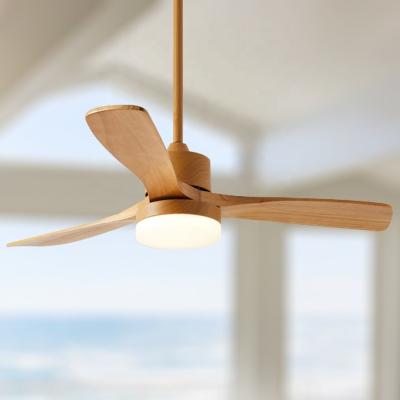 China Modern Indoor Concise Style 48 Reverse Function 52 Inch Decorative LED Lighting 3 Blades Wood Effect BLDC Solid Wood Ceiling Fan With Light for sale