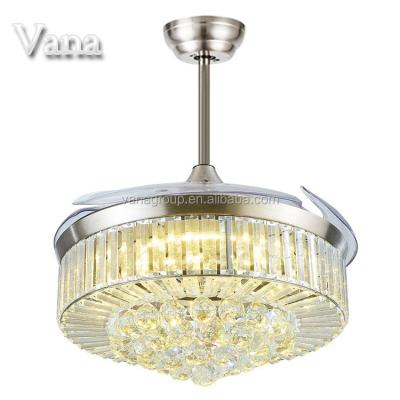 China With Knock Down Function Crystal Chandeliers With Ceiling Fan Light Led Fancy 42 Inch Retractable Ceiling Fan Remote Control for sale