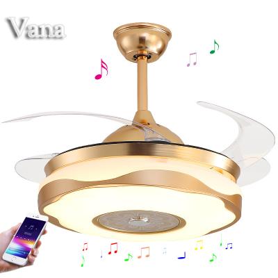 China With Reversing Function Round LED Fan Intelligent Retractable Ceiling Fan and Light Control Radio Ceiling Fan with Music 42