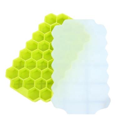 China Viable Wholesales Custom Kitchen Tools 37 Cavity Honeycomb Shape Silicone Ice Cube Tray With Lid for sale