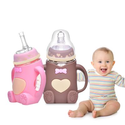 China Hot Sales Amazon BPA Free Customization Food Grade Acceptable Silicone Baby Feeding Milk Bottle With Handle for sale