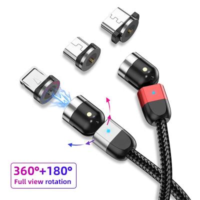 China Strong Magnetic Charging Cable + LED Indicator + 360Â ° USLION 540 Rotating Magnetic Cable 3 In 1 For Phones L Shape Charging Cable For Android Type IOS for sale