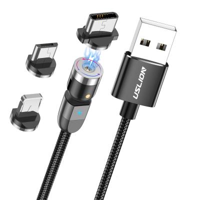 China 2.4A USLION fast charging 1M colorful 540 degree magnet cable low price led 540 degree magnetic charging cable 3 in 1 for sale