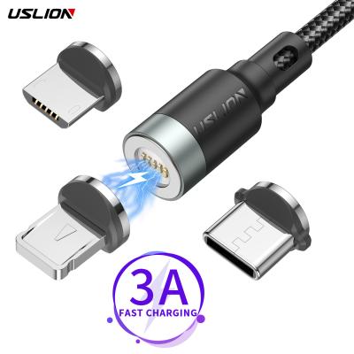 China Wholesale 3A USLION Magnetic Fast Charging IOS USB Micro Type C Plug Charger 3 in 1 Charging Data Cable for sale