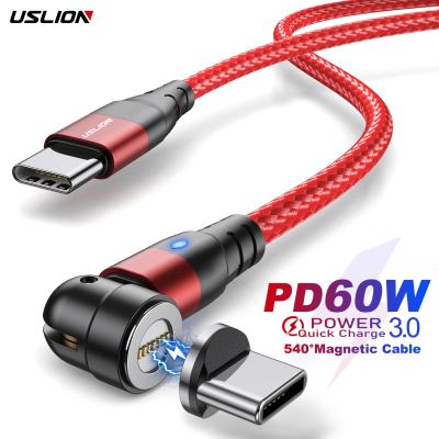 China Mobile Phone Tablet MP3 GPS USLION Type-C 540 Magnetic PD 60W Cable Data Transmission USBC Cable Fast Charging Cable For Mobile Phone Laptop for sale