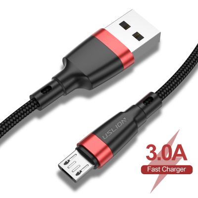 China 3A Charging+Data Fast Transmission USLION 0.5m/1m/2m/3m Android Micro Wire 3A High Quality Nylon Braided USB Fast Charging Data Cable for sale