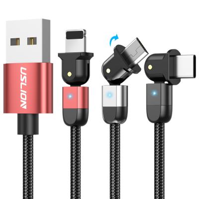 China New Product Strong USB Cable USLION OEM 0.5M 1M 2M 180 Degree Rotate USB Cable Fast Charging Data Cable TYPE TO C Micro USB for iphone for sale