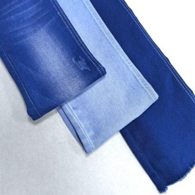 China 148-150cm Summer Sky Blue Satin Stretch Denim Fabric Cotton 70% Polyester 28% Spandex 2% for sale