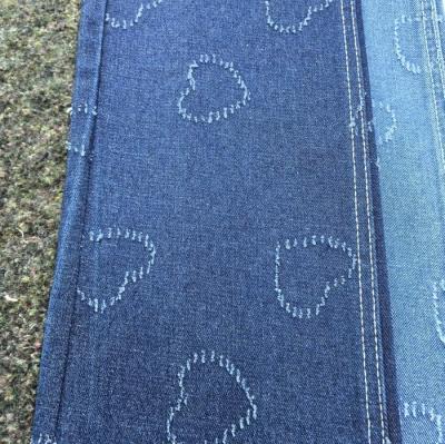 China Non Stretch Heavy Weight Heart Shape Pattern Blue Denim Fabric 10.6oz for sale