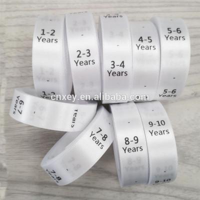 China Washable Kids Clothes Size Labels New Label NB: 0-3M 3-6m Baby Clothing Size 6-9m 9-12m 2-3 Years 3-4 Years 5-6 Years Size Labels satin for sale