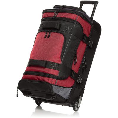 China Fashion Inson High Quality Polyester Red Travel Sport Long Rolling Duffle Bag With Wheels Custom Logo for sale