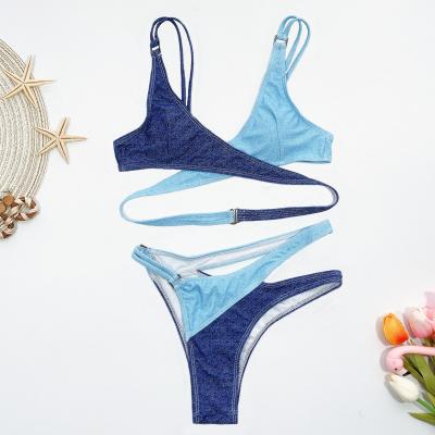 China 2022 non-toxic mulberry solid color wholesale two-piece swimsuit stitching cheap bikini for sale