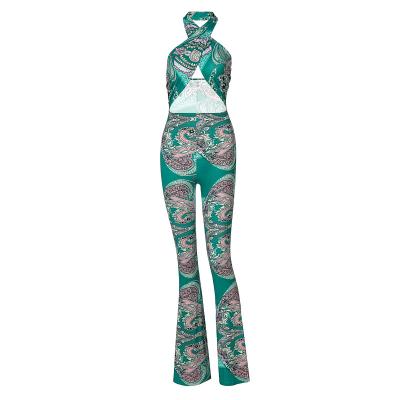 China New Coming QUICK DRY 2022 Sexy Wrap Chest Spring Halterneck Fashion Print Cavity Overalls Women Halterneck for sale