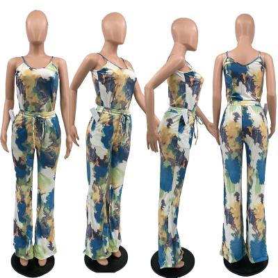 China Anti-pilling European and American sleeveless lounge wear patchwork color fashion two-piece set for sale