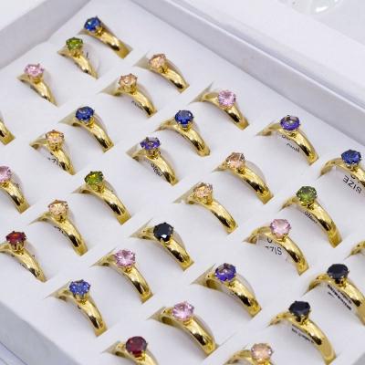 China 36 Piece/Lot Environmental Friendly 18K Gold Plated Stainless Steel Cubic Zirconia Rings Random Design Mix Stone Diamond Engagement Rings For Women for sale