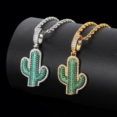 China Hip Hop Fashion Rapper Hip Hop 18K Plate Or Real Twisted Chain Bling CZ Cactus Pendant Miner Ice Chain Pour Man Hip Hop for sale