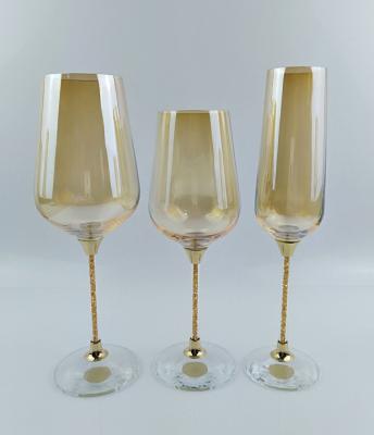 China Wholesale handmade yellow colored glass cup stocked glass goblets for sale