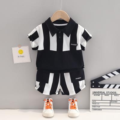 China Kids Summer Baby Boy Clothes Vertical Stripe Design Boy Casual Dress Set Short Sleeve Shorts Kids Clothing Girl 2 Piece Set for sale