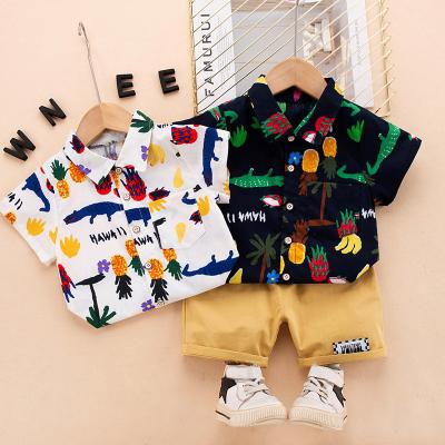 China Boys clothing set fashion PRINT sleeve shirt solid color casual short shorts set 2022 new popular high quality suits for sale