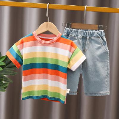 China Wholesale Sheer Cotton Summer Check Shirt Girls Boy Clothing Set Plaid Style Shorts Casual Jeans Sleeve 2 Piece Set for sale