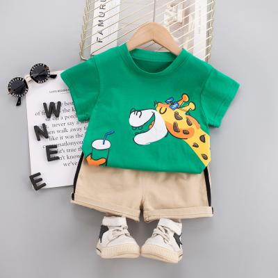 China Summer Kids Baby Boy Print Clothing Set Shorts Kids Casual Dress Girl Solid Color Casual Giraffe Clothes 2 Piece Set for sale