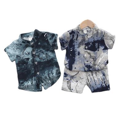 China Boys Clothing Set Ink And Wash Print Shirt Casual Short Sleeve Shorts Summer Clothing Girl Wholesale 2 Piece Sets for sale