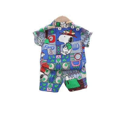 China Casual Cartoon Clothing Boy Print Shirt Set Snoopy Shorts Sheath Wholesale 2 Piece Sets Girl Summer Clothes Shorts for sale