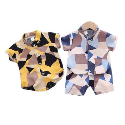 China Boys Casual Clothing Set Geometric Broken Flower Printing Wholesale 2 Piece Sets Short Sleeve Summer Shorts Girl Clothes for sale