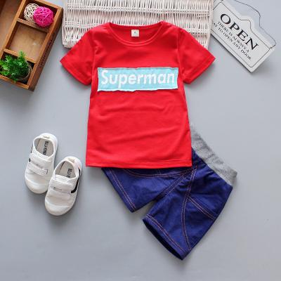 China Boy Casual Clothing Set Summer T-shirt Solid Color Decals Designs Casual Shorts 2 Piece Clothing Set Baby Boy Kids Clothes for sale