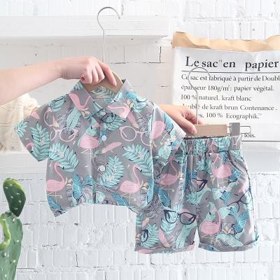 China Casual Hawaiian pure cotton short sleeve beach feather set clothing boy shorts summer check shirt wholesale 2 pieces for sale