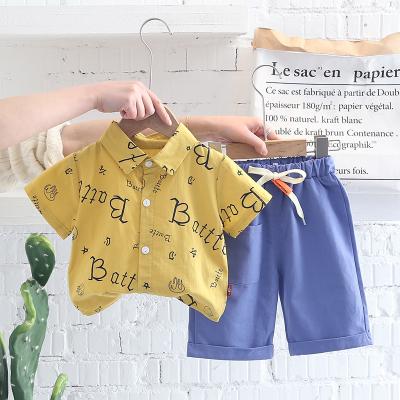 China Casual English Short Sleeve Pure Cotton Letter Design Clothing Set Boy Shorts Summer Check Shirt Wholesale 2 Pieces for sale