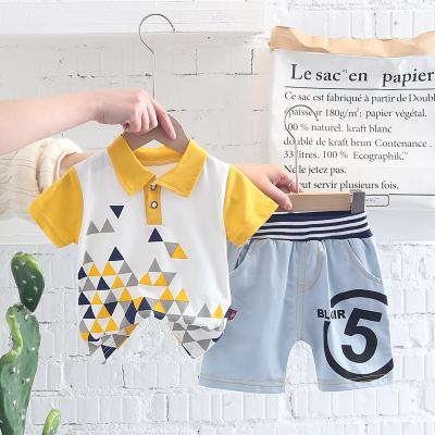 China Casual Triangular Short Sleeve Pure Cotton Personality Pattern Clothing Set Boy Shorts Summer Check Shirt Wholesale 2 Pieces for sale