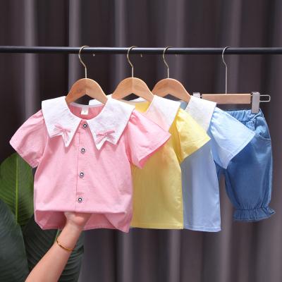 China Baby Clothing Solid Color Simple Design Breathable Shorts Sheaths Denim Shorts Summer Clothes Wholesale 2 Piece Sets for sale