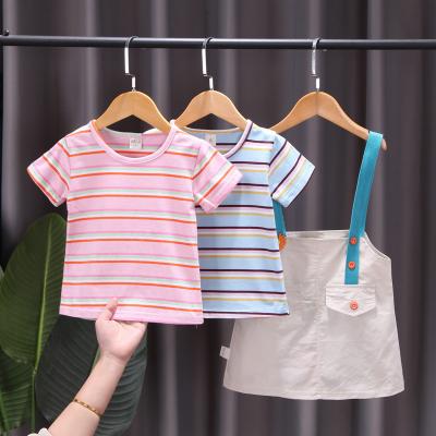 China Baby Clothes Solid Color T-shirt Breathable Striped Shorts Sheaths Casual Jumpsuits Summer Clothes Wholesale 2 Piece Sets for sale