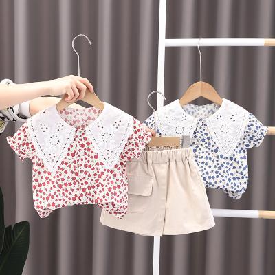 China Girls Boy Casual Clothing Set Summer Fashion Pure Cotton Shorts Sheath Suit Wholesale Floral Cute Princess Children's Lace 2 for sale