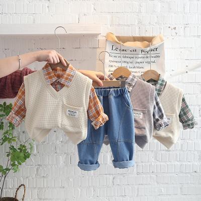 China Anti-Static Baby Clothing Sets Winter Clothing Sweater Plaid Shirt High Quality British Style Kids Clothing Baby Boy Clothing 2 Piece Set for sale