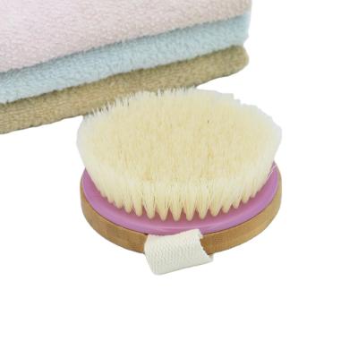 China Long Handle Wood Round Body Dry Brush with Body, Foot and Leg Scrubber Dry Brushing for sale