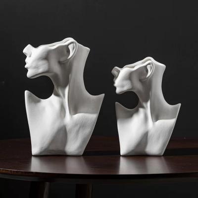 China Minimalist side face portrait vase decoration placed in simple minimalist ceramic and porcelain white vases for sale