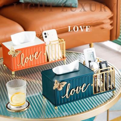 China Nordic Eco-friendly Fashion Tissue Storage Box Metal Butterfly Decoration Frosted Paper Box Paper Packaging for sale